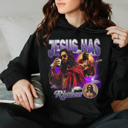 Teesdily | Jesus He Has Rizzen Shirt, Cool Jesus Retro Style Sweatshirt Hoodie, Funny Religious Faith Apparel, Christian Mug, Gift For Jesus Lovers