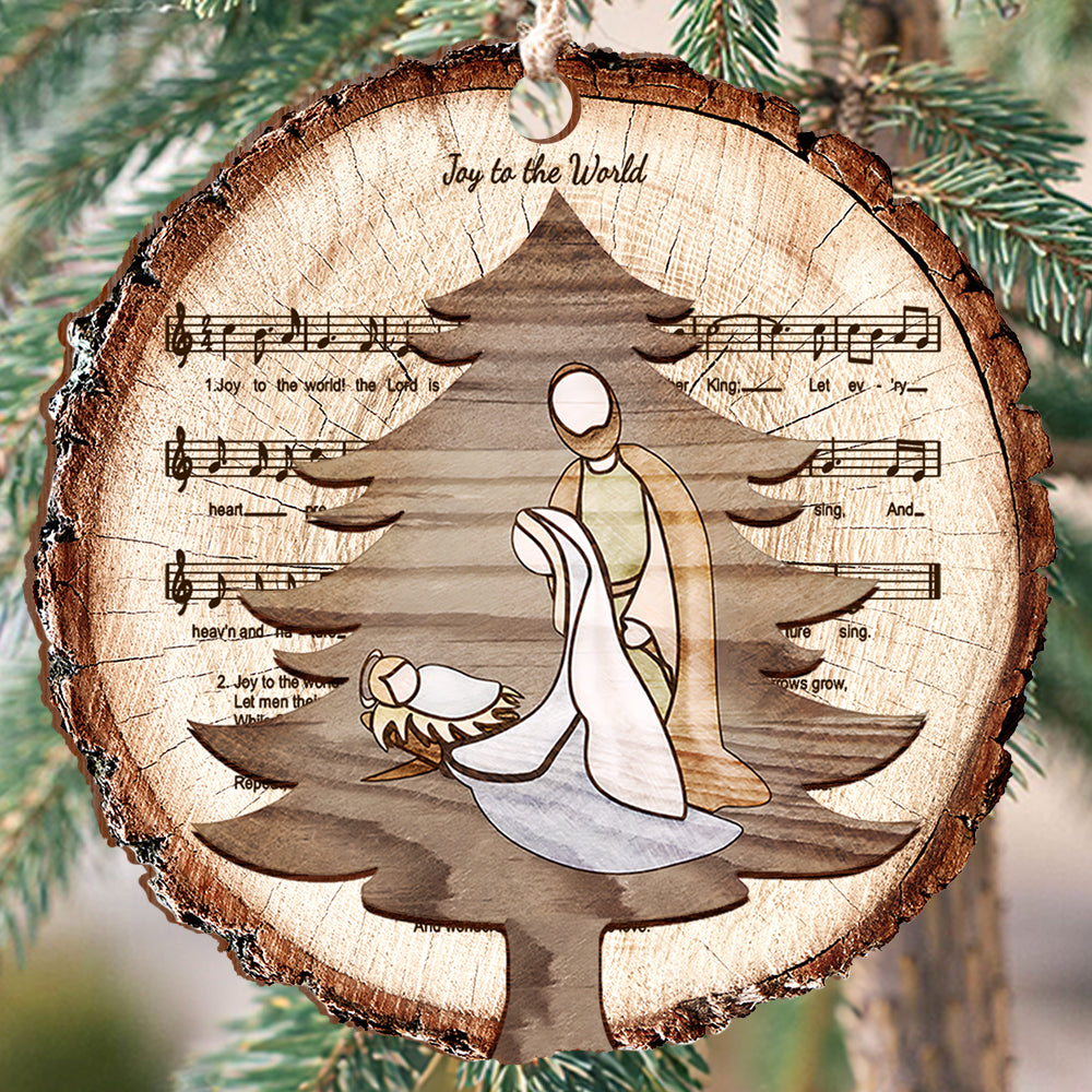 Teesdily | Jesus Nativity Scene Cutout Wood Ornament, Joy To The World Christmas Ornament, Christian Christmas Decoration