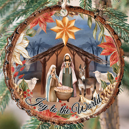 Teesdily | Jesus Nativity Scene Cutout Wood Ornament, Joy To The World Christmas Ornament, Christian Christmas Decoration