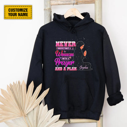 Teesdily | Customized Christian Prayer Shirt, Never Underestimate A Woman With A Prayer, Gift For Women Faith, Unisex Tshirt Hoodie Sweatshirt Mug