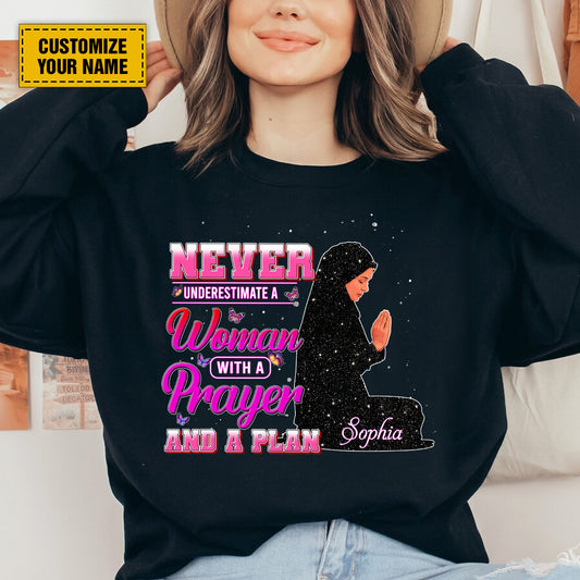 Teesdily | Customized Christian Prayer Shirt, Never Underestimate A Woman With A Prayer, Gift For Women Faith, Unisex Tshirt Hoodie Sweatshirt Mug