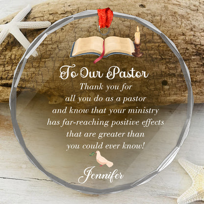 Teesdily | Customized Pastor's Wife Jesus Cross Glass Ornament, We Appreciate Your Tireless Efforts Christmas Ornament, Jesus Gift