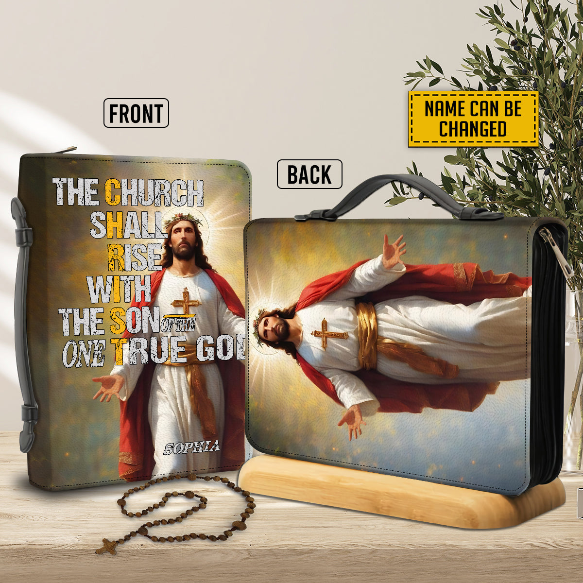 Teesdily | Jesus Christ Customized Bible Bags, The Church Shall Rise Personalized Bible Cover Design, Jesus God Portrait Bible Cover With Handle