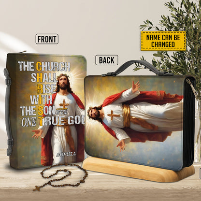 Teesdily | Jesus Christ Customized Bible Bags, The Church Shall Rise Personalized Bible Cover Design, Jesus God Portrait Bible Cover With Handle