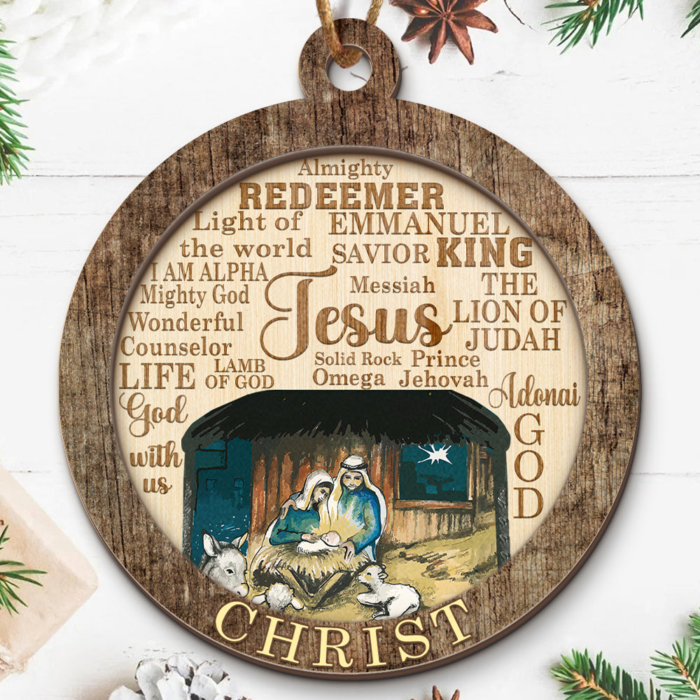 Teesdily | Jesus Christ Ornament, Jesus Savior Holy Family 2 Layered Wood Ornament Christmas Keepsake, Jesus Lover Xmas Ornament