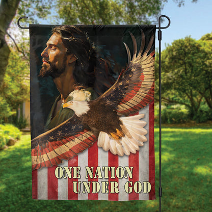 Teesdily | Jesus American Garden Flag, Jesus Eagle House Flag, One Nation Under God Double Sided Flag, Independence Day Outdoor Flag, American Pride