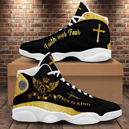 Teesdily | Jesus Christ Basketball Shoes, Jesus Is The King Shoes, Jesus Cross Art, Gift For Jesus Lovers, Christian Unisex Basketball Shoes