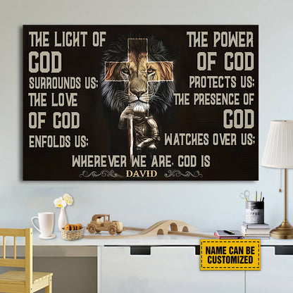 Teesdily | Customized Lion Of Judah Jesus Warrior Cross Poster, The Light Of God Surrounds Us Christian Canvas, Jesus Lovers Gifts, Home Decoration