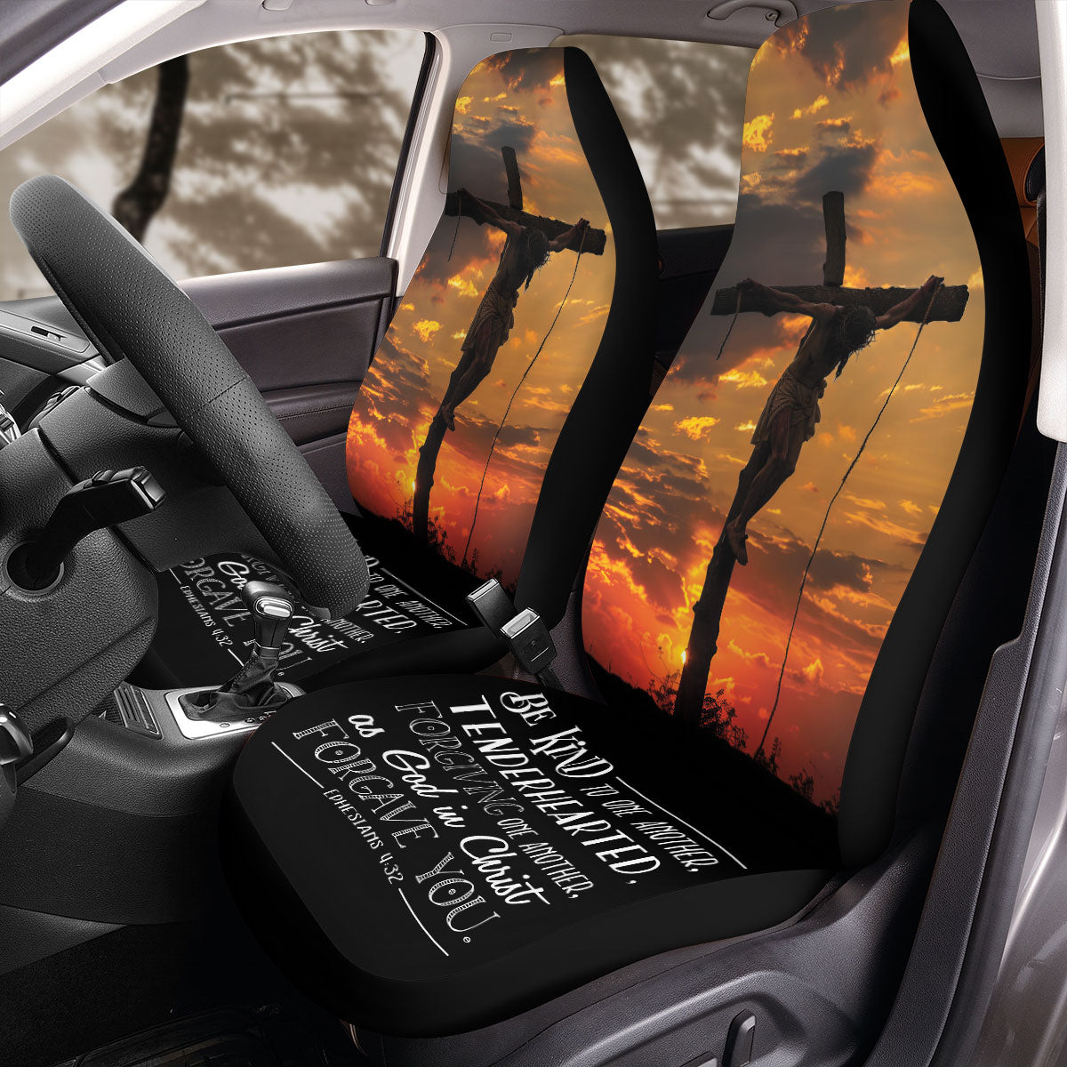 Teesdily | Jesus Cross Light Sunset Car Seat covers, Be Kind To One Another God In Christ Front Seat Protectors, Car Accessories, Jesus Lover Gift