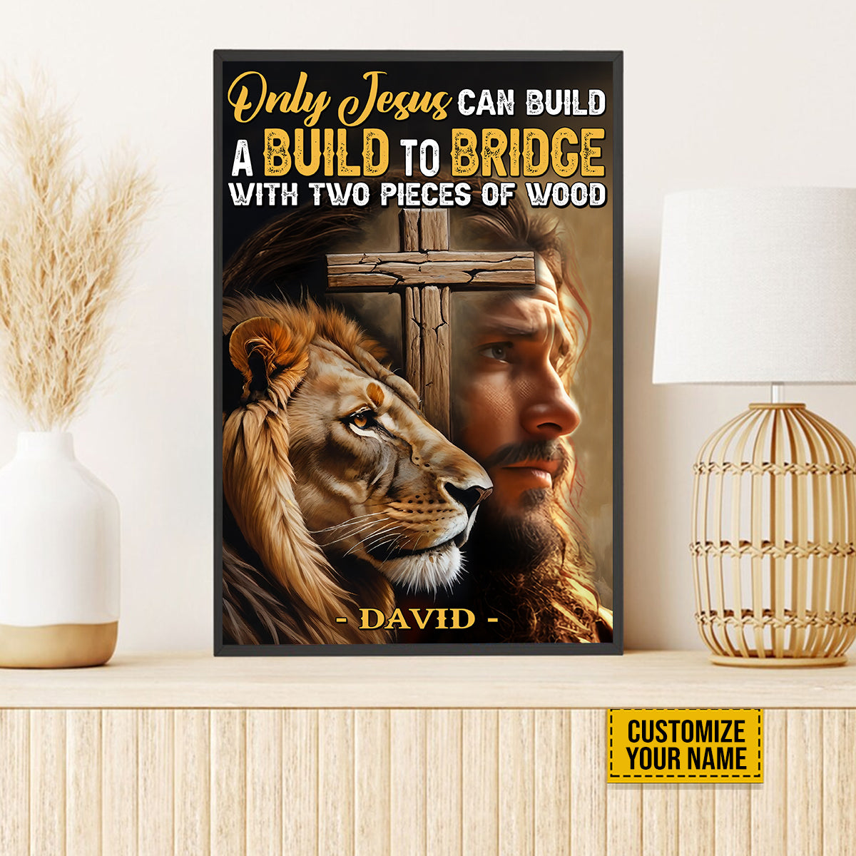 Teesdily | Customized Jesus Lion Of Judah Poster Canvas, Only Jesus Can Build A Bridge To Heaven, Jesus Lover Gifts Poster Canvas