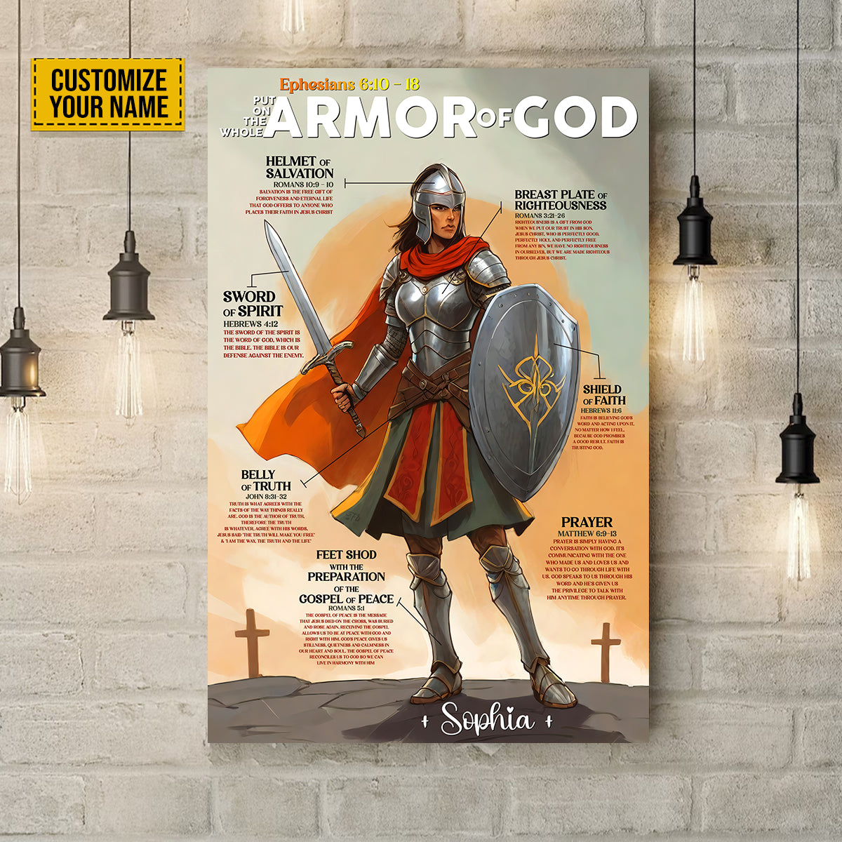 Teesdily | Customized Armor Of God Poster Canvas, Jesus Christ Wall Art, Daughter Of God Gifts, Spiritual Gifts For Women, Religious Wall Decor