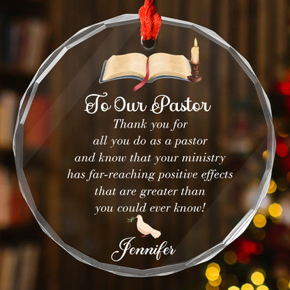 Teesdily | Customized Pastor's Wife Jesus Cross Glass Ornament, We Appreciate Your Tireless Efforts Christmas Ornament, Jesus Gift