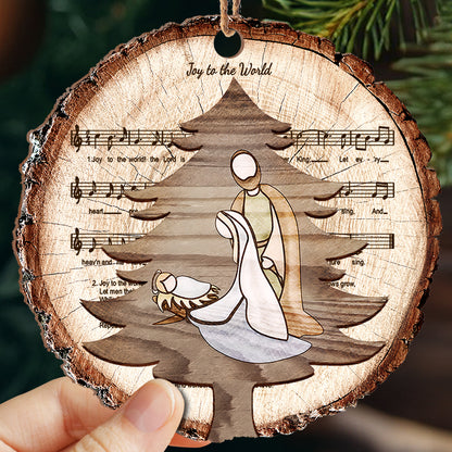 Teesdily | Jesus Nativity Scene Cutout Wood Ornament, Joy To The World Christmas Ornament, Christian Christmas Decoration