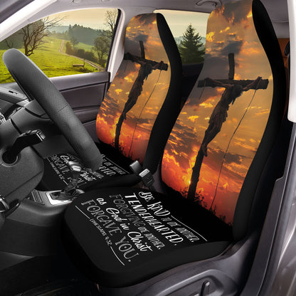 Teesdily | Jesus Cross Light Sunset Car Seat covers, Be Kind To One Another God In Christ Front Seat Protectors, Car Accessories, Jesus Lover Gift