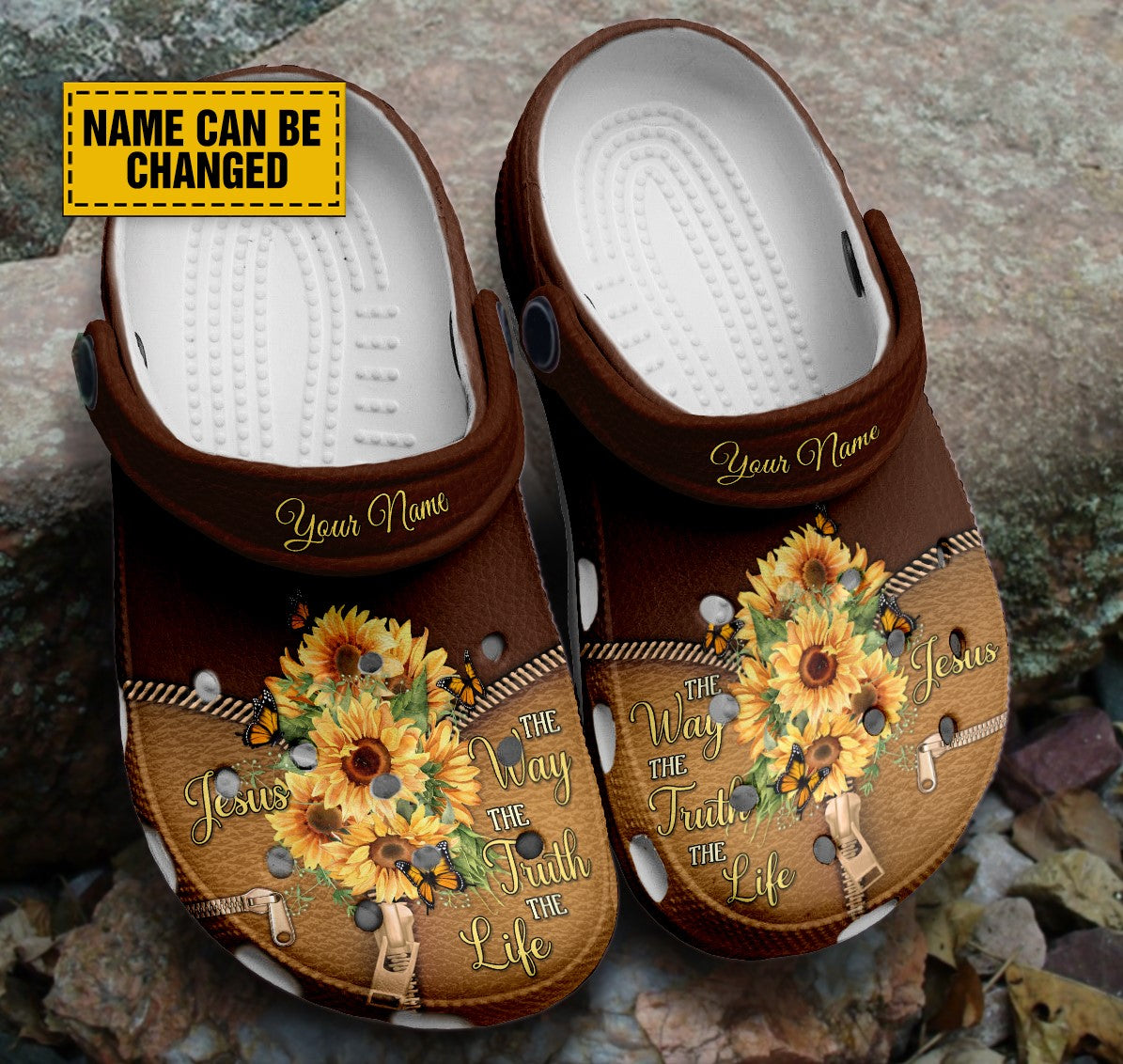 Teesdily | Jesus The Way The Truth The Life Customized Clogs Shoes, Gift For Jesus Lovers, God Faith Believers, Christian Gifts, Sunflowers Clogs Shoes Kid & Adult Unisex Clogs Shoes Eva