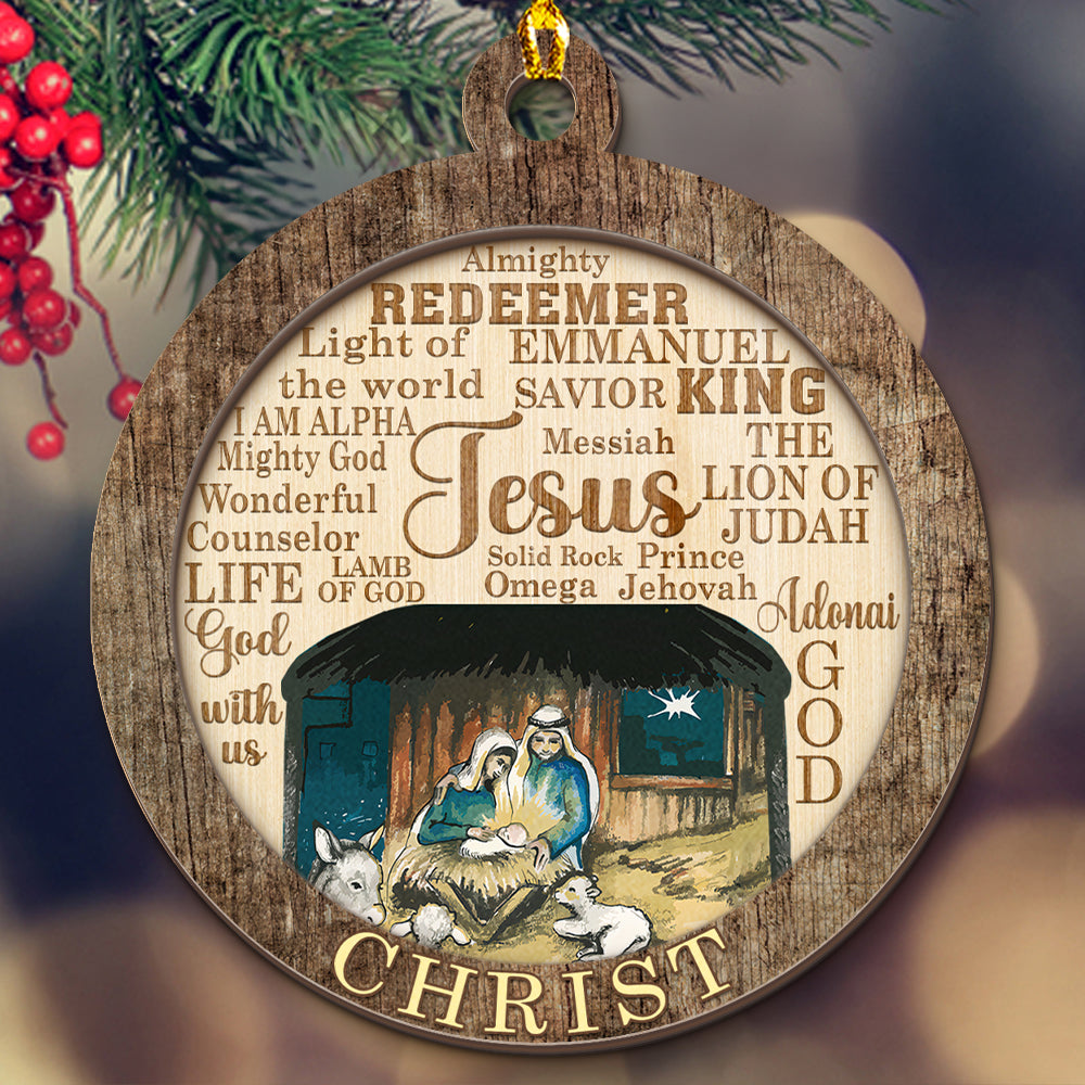 Teesdily | Jesus Christ Ornament, Jesus Savior Holy Family 2 Layered Wood Ornament Christmas Keepsake, Jesus Lover Xmas Ornament