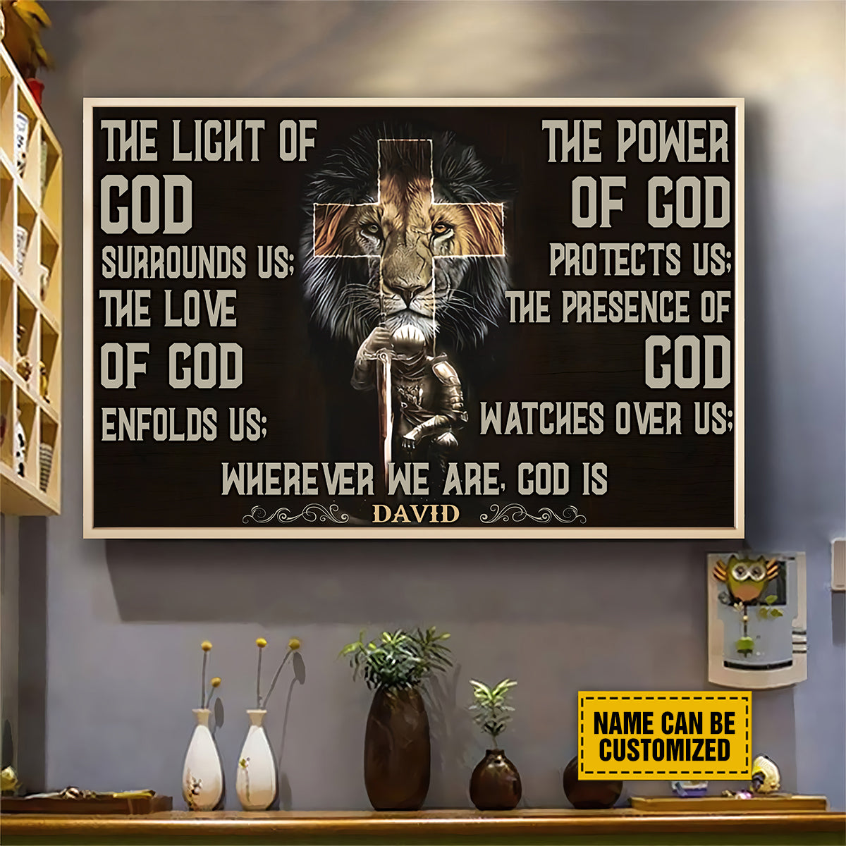 Teesdily | Customized Lion Of Judah Jesus Warrior Cross Poster, The Light Of God Surrounds Us Christian Canvas, Jesus Lovers Gifts, Home Decoration