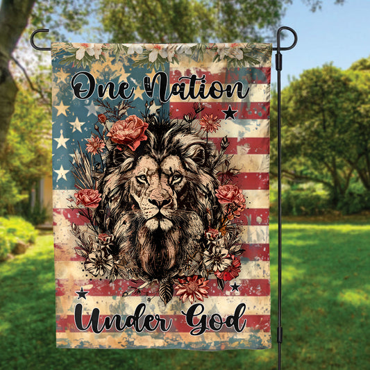 Teesdily | Jesus Lion Usa Flag, One Nation Under God Garden Flag, Happy Independence Day House Flag, Christian Gift, 4Th Of July Garden House Flag