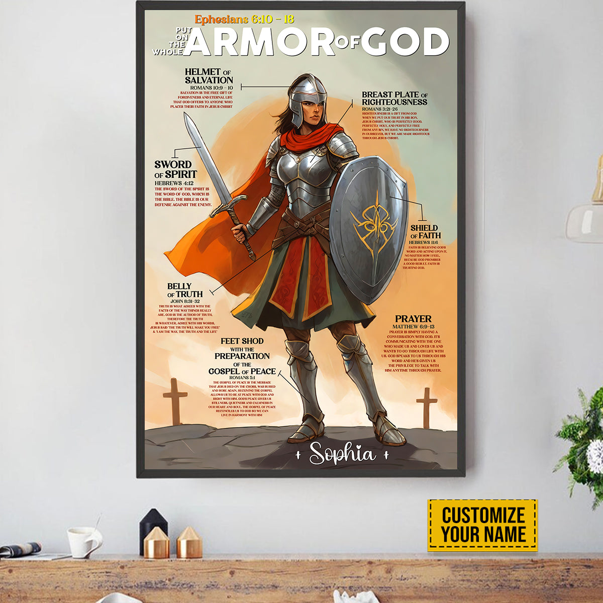 Teesdily | Customized Armor Of God Poster Canvas, Jesus Christ Wall Art, Daughter Of God Gifts, Spiritual Gifts For Women, Religious Wall Decor