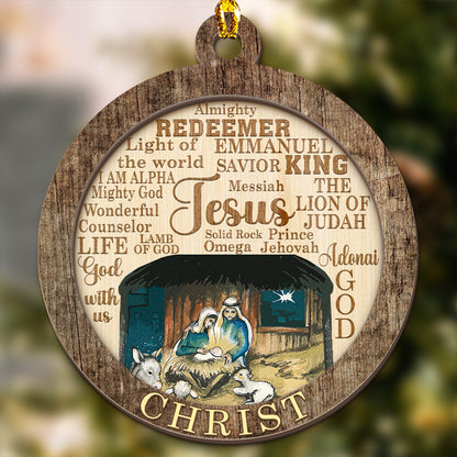 Teesdily | Jesus Christ Ornament, Jesus Savior Holy Family 2 Layered Wood Ornament Christmas Keepsake, Jesus Lover Xmas Ornament