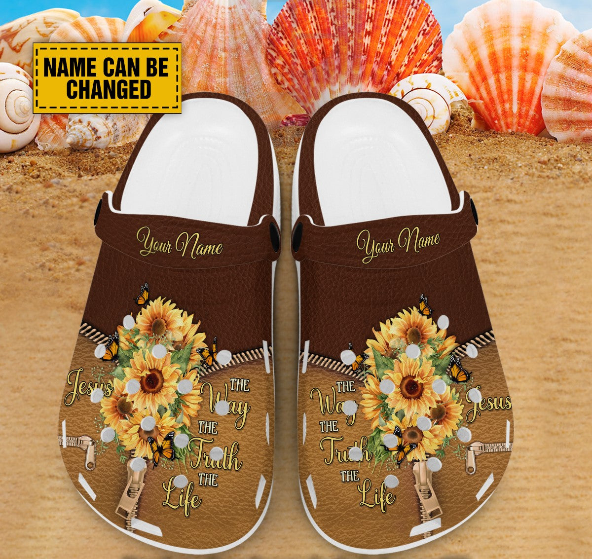 Teesdily | God Sunflower Customized Backstrap Clogs, Jesus The Way The Truth The Life Clog Shoes, Butterfly Leather Print Kid & Adult Eva Clogs