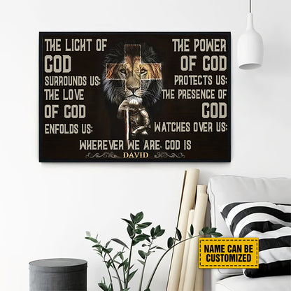 Teesdily | Customized Lion Of Judah Jesus Warrior Cross Poster, The Light Of God Surrounds Us Christian Canvas, Jesus Lovers Gifts, Home Decoration