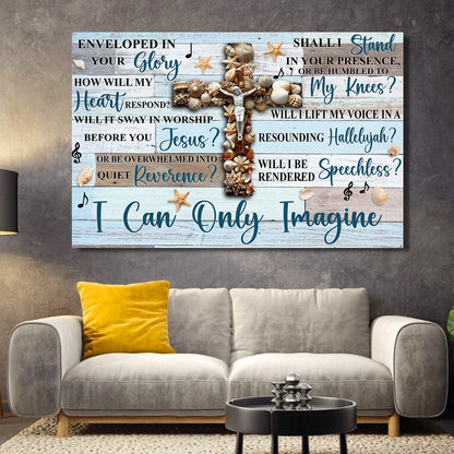 Teesdily | Jesus Cross Seashells Wall Art, I Can Only Imagine Poster Canvas, Christian Home Decor, Religious Gifts Poster Canvas