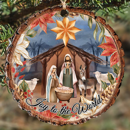 Teesdily | Jesus Nativity Scene Cutout Wood Ornament, Joy To The World Christmas Ornament, Christian Christmas Decoration