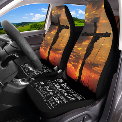 Teesdily | Jesus Cross Light Sunset Car Seat covers, Be Kind To One Another God In Christ Front Seat Protectors, Car Accessories, Jesus Lover Gift