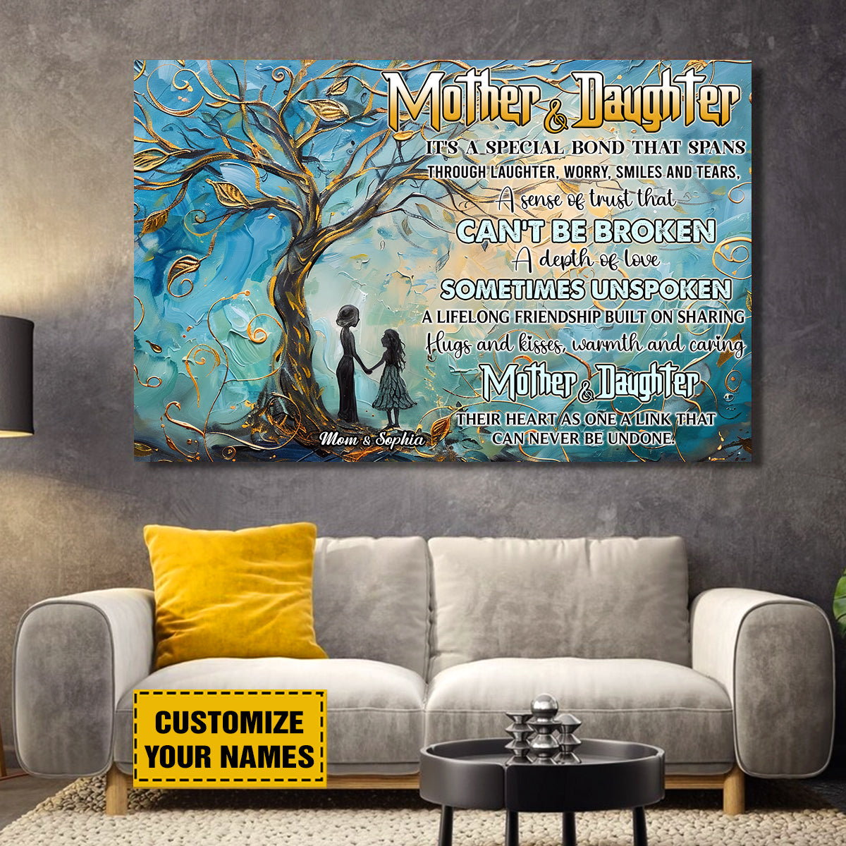 Teesdily | Customized Mother Daughter Tree Wall Art, Mom Daughter A Bond That Can't Be Broken Wall Art, Mothers Day Gifts Poster Canvas