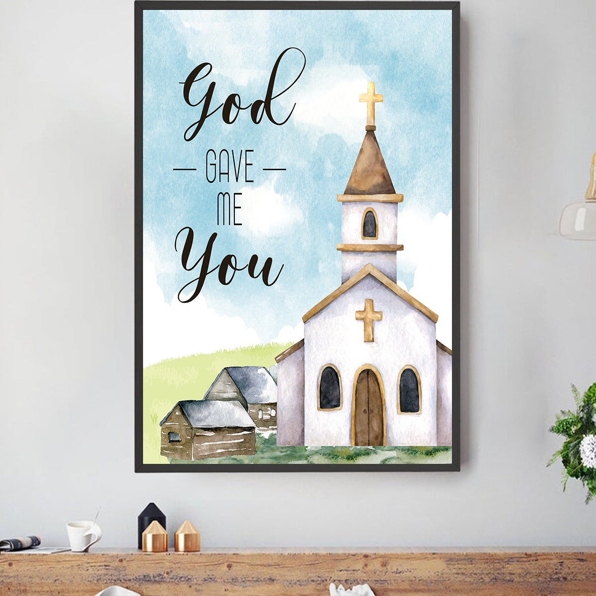 Teesdily I Jesus Church Posters, God Gave Me You Gift, Church Paradise Christian Gift, Vertical Jesus Church Watercolor Canvas 2024