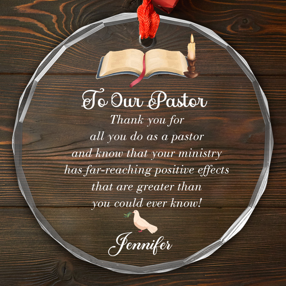 Teesdily | Customized Pastor's Wife Jesus Cross Glass Ornament, We Appreciate Your Tireless Efforts Christmas Ornament, Jesus Gift