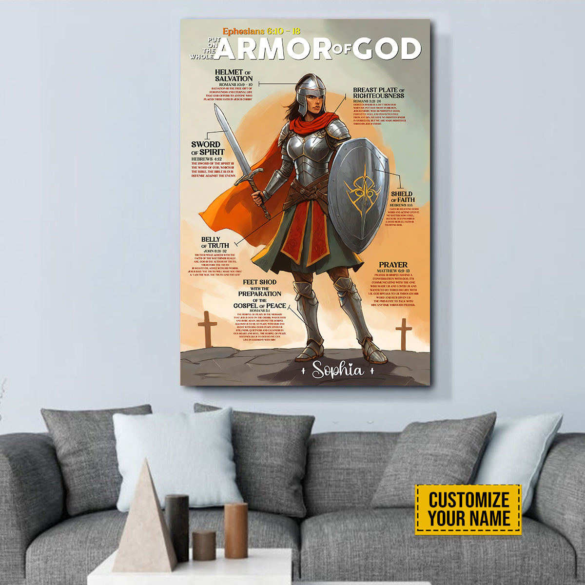 Teesdily | Customized Armor Of God Poster Canvas, Jesus Christ Wall Art, Daughter Of God Gifts, Spiritual Gifts For Women, Religious Wall Decor