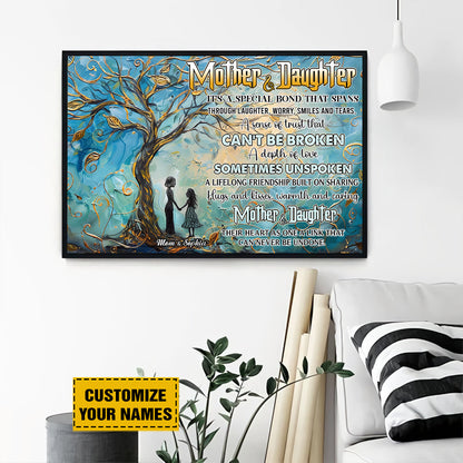 Teesdily | Customized Mother Daughter Tree Wall Art, Mom Daughter A Bond That Can't Be Broken Wall Art, Mothers Day Gifts Poster Canvas