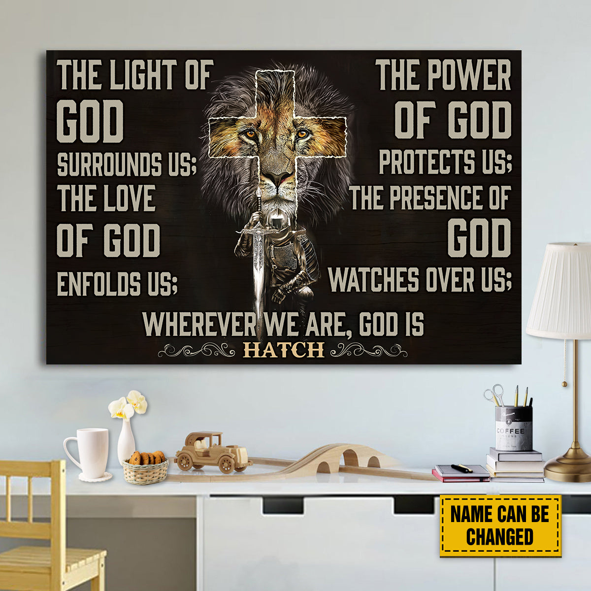 Teesdily | Customized Lion Of Judah Poster, Warrior Of God Canvas Poster, The Light Of God Surrounds Us, Chirstian Home Decor Poster Canvas