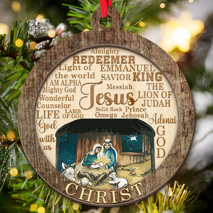 Teesdily | Jesus Christ Ornament, Jesus Savior Holy Family 2 Layered Wood Ornament Christmas Keepsake, Jesus Lover Xmas Ornament