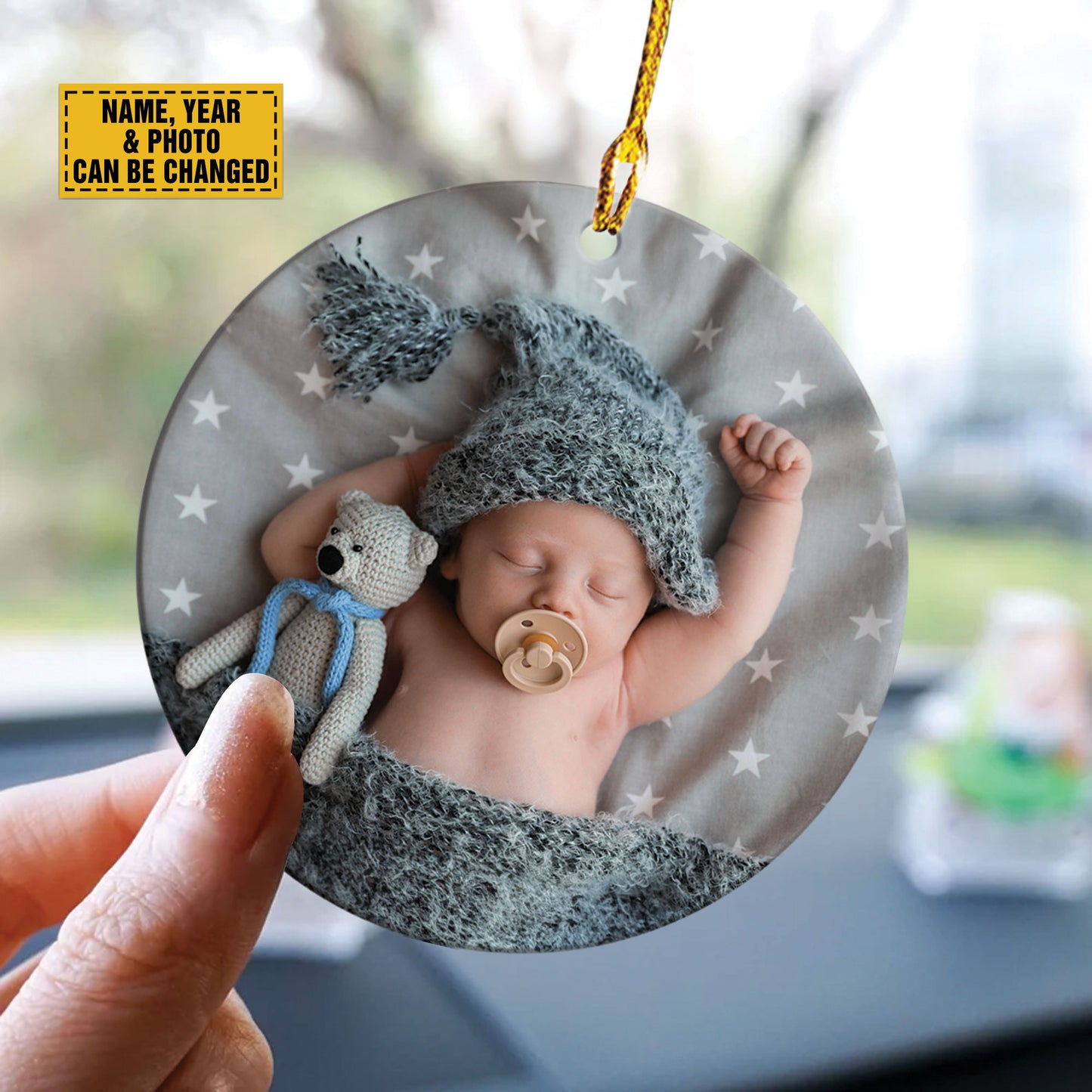 Teesdily | Personalized Baby's First Christmas Ornament 2024, 1st Christmas Custom Car Hanging Ornament, Christmas Keepsake, Baby Christmas Tree Decor