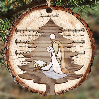 Teesdily | Jesus Nativity Scene Cutout Wood Ornament, Joy To The World Christmas Ornament, Christian Christmas Decoration