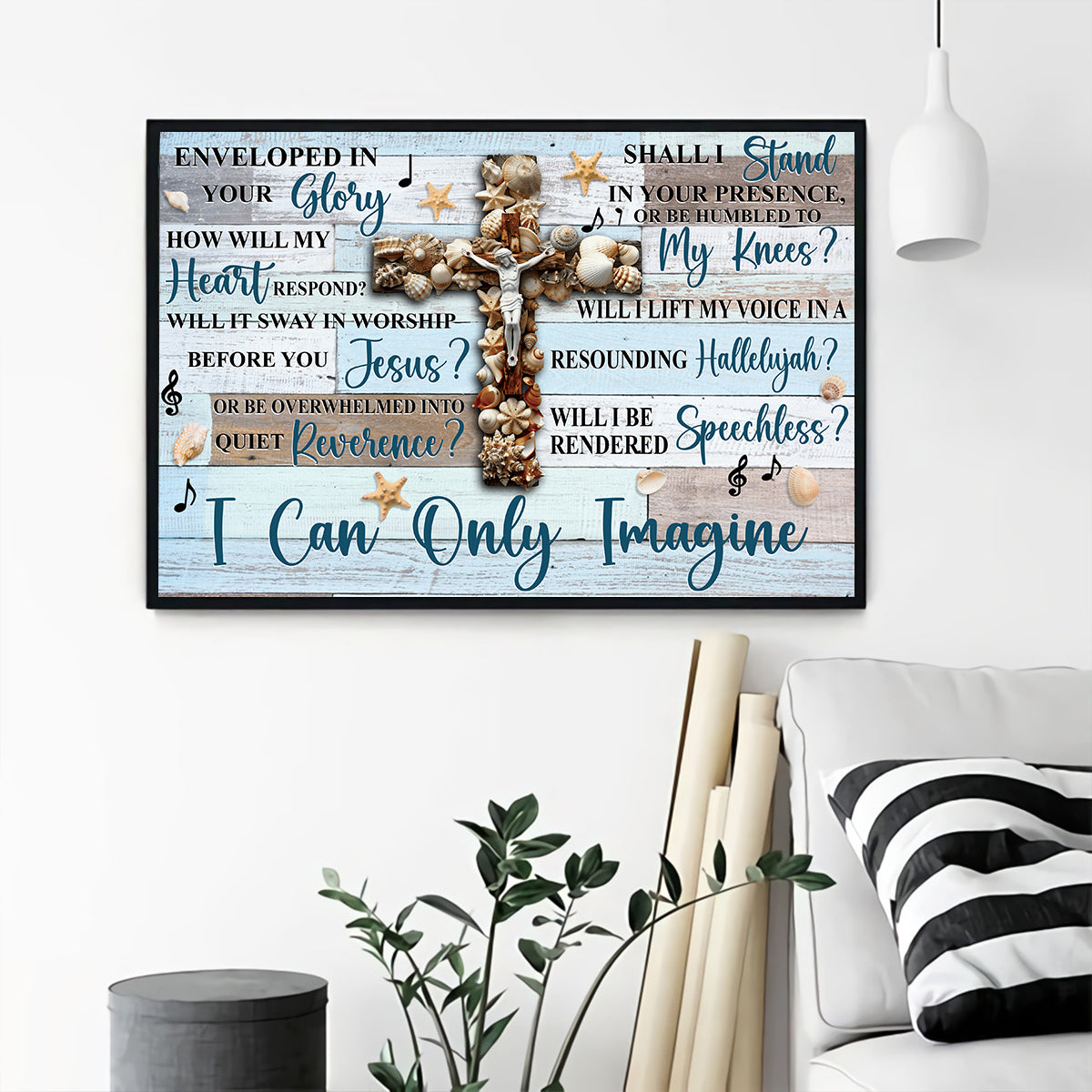 Teesdily | Jesus Summer Posters, I Can Only Imagine Poster Wall Hanging, Jesus Cross Nautical Theme Poster Canvas, Christian Home Decor, Religious Gifts Poster No Frame/ Wrapped Canvas