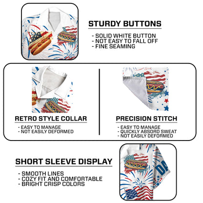 Teesdily | Custom American Hot Dog Burger Hawaiian Shirt, You Look Like The 4th Of July Hawaii Shirt, Patriotic Aloha Set, Happy 4th Of July Gift