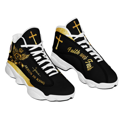 Teesdily | Jesus Christ Basketball Shoes, Jesus Is The King Shoes, Jesus Cross Art, Gift For Jesus Lovers, Christian Unisex Basketball Shoes