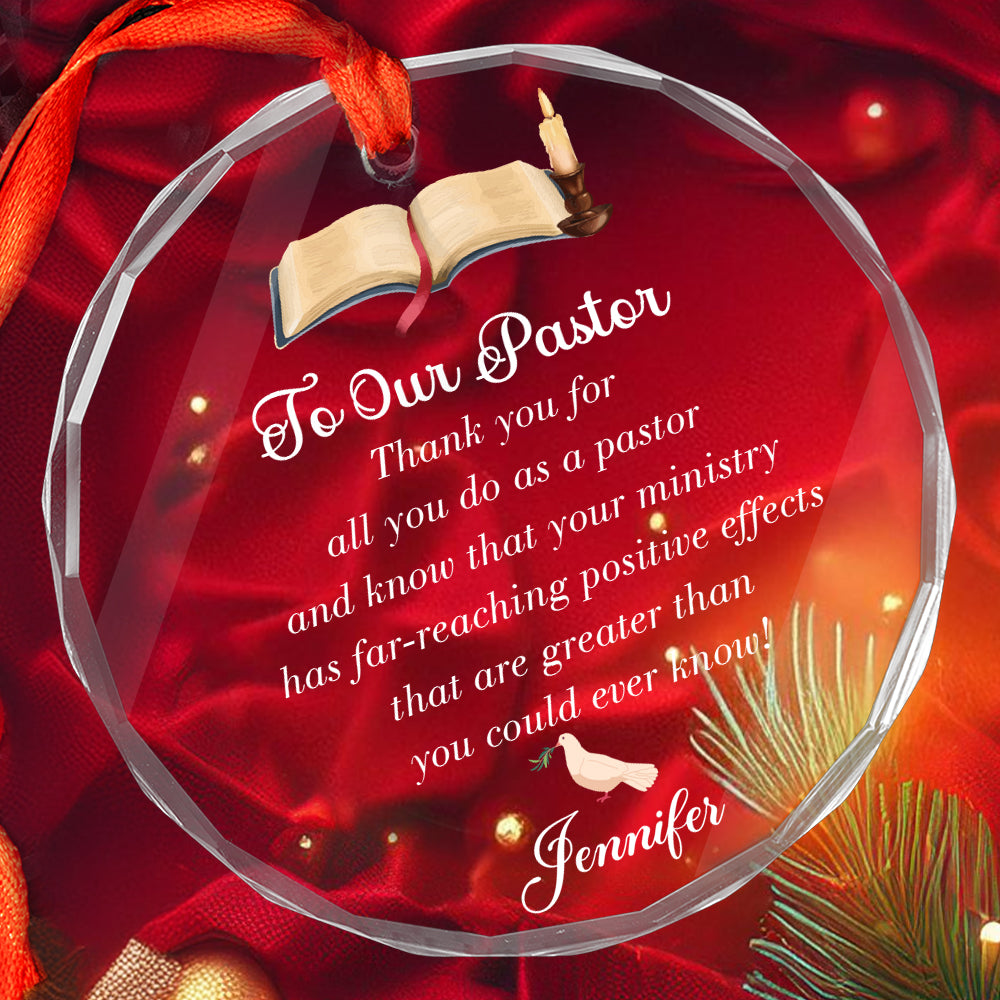 Teesdily | Customized Pastor's Wife Jesus Cross Glass Ornament, We Appreciate Your Tireless Efforts Christmas Ornament, Jesus Gift