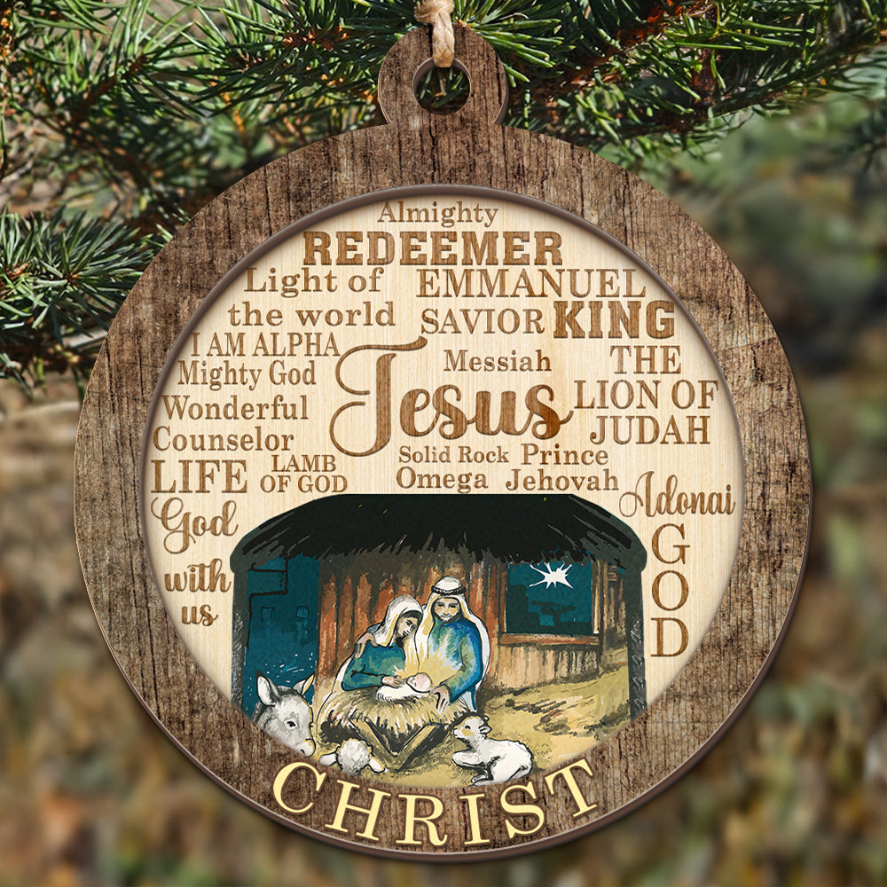 Teesdily | Jesus Christ Ornament, Jesus Savior Holy Family 2 Layered Wood Ornament Christmas Keepsake, Jesus Lover Xmas Ornament