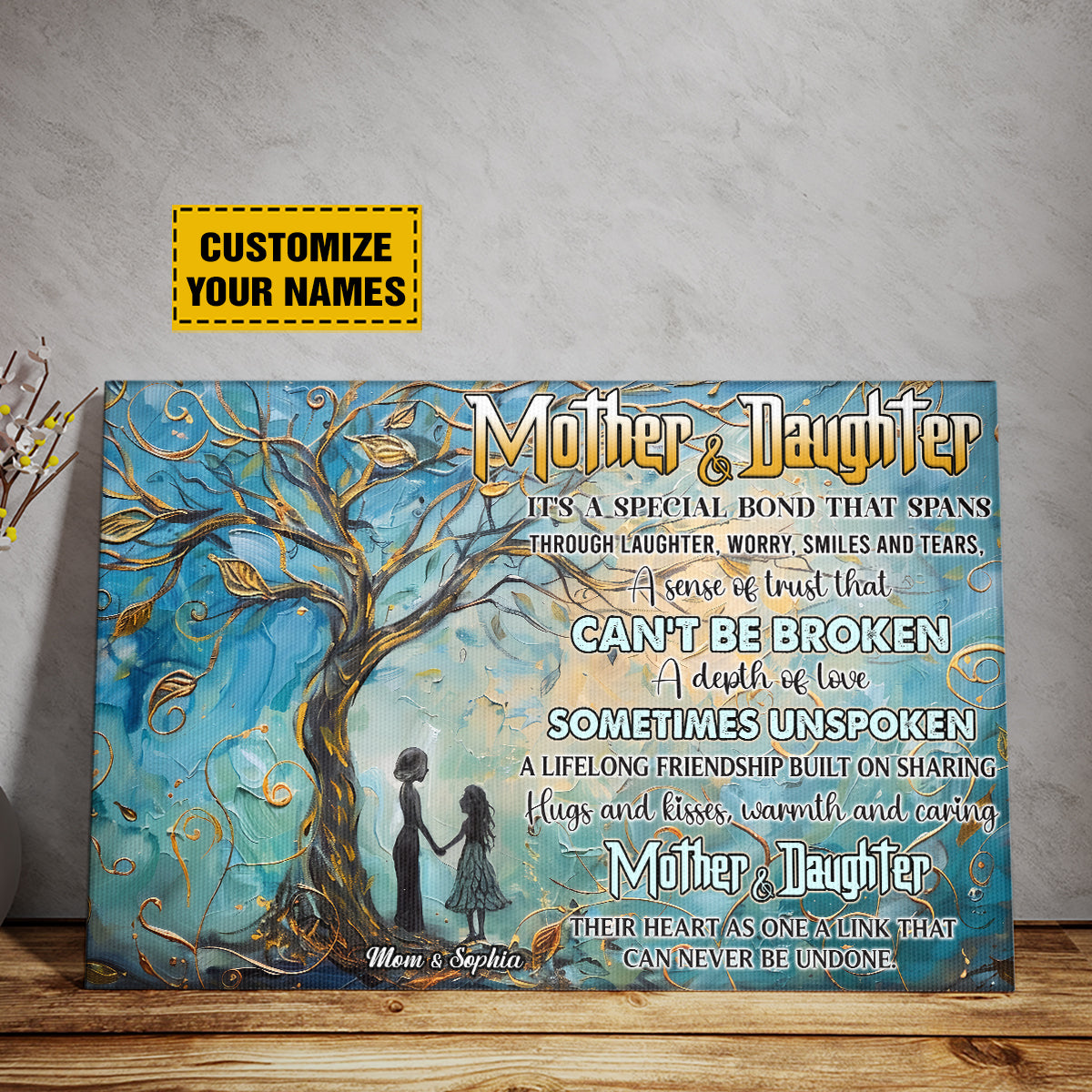 Teesdily | Customized Mother Daughter Tree Wall Art, Mom Daughter A Bond That Can't Be Broken Wall Art, Mothers Day Gifts Poster Canvas