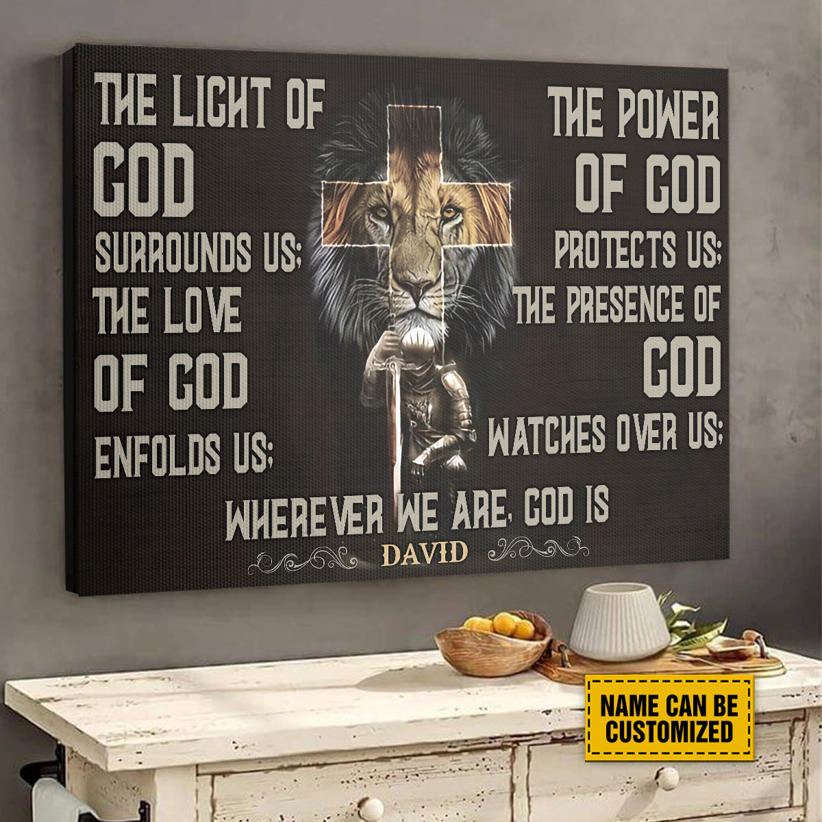 Teesdily | Customized Lion Of Judah Jesus Warrior Cross Poster, The Light Of God Surrounds Us Christian Canvas, Jesus Lovers Gifts, Home Decoration