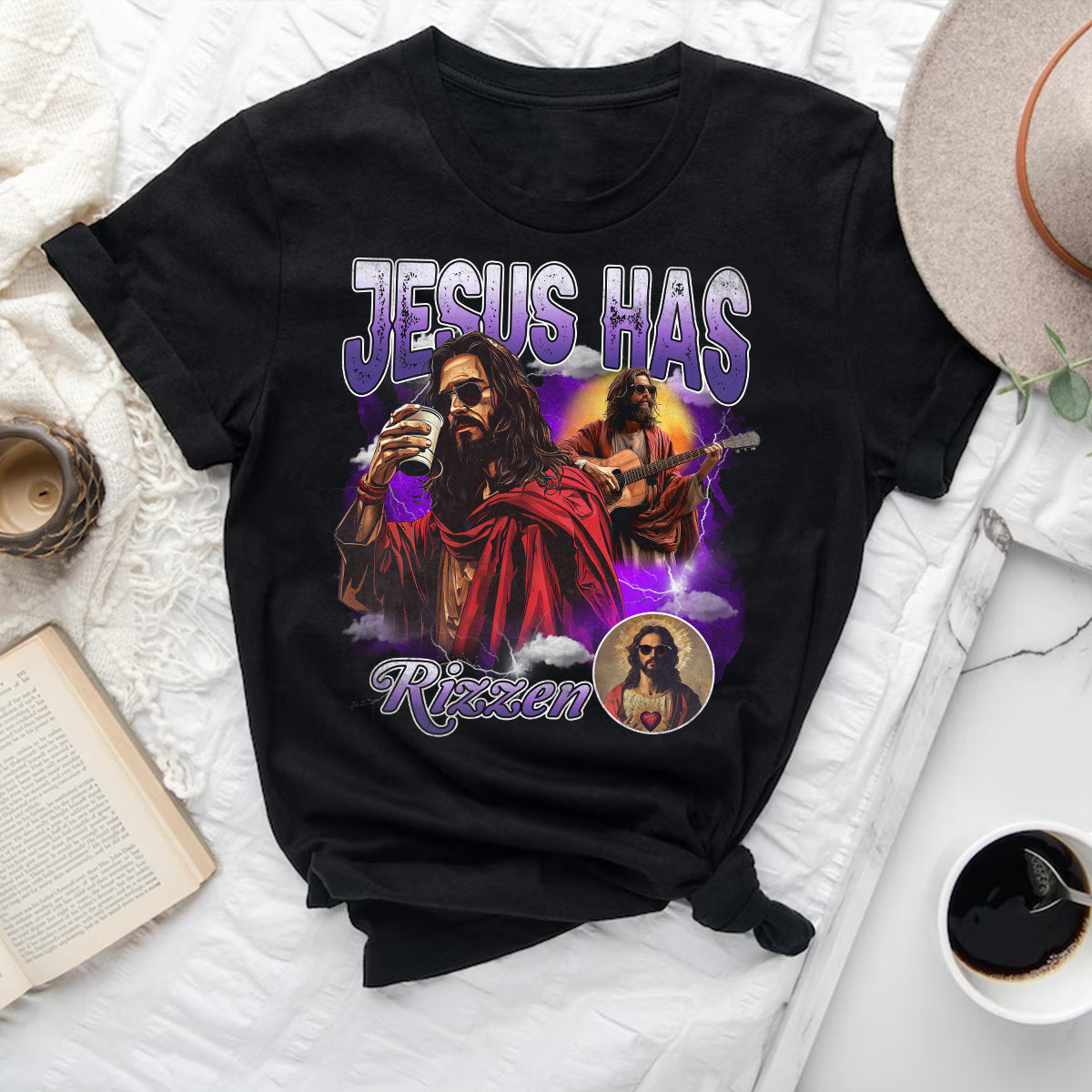 Teesdily | Jesus He Has Rizzen Shirt, Cool Jesus Retro Style Sweatshirt Hoodie, Funny Religious Faith Apparel, Christian Mug, Gift For Jesus Lovers