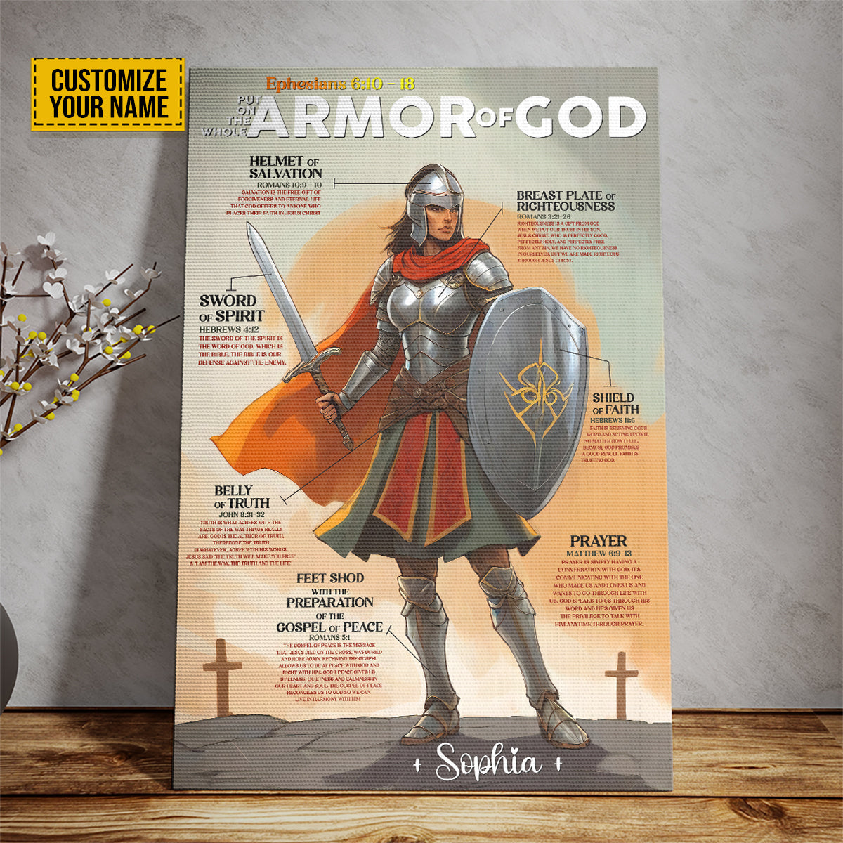 Teesdily | Customized Armor Of God Poster Canvas, Jesus Christ Wall Art, Daughter Of God Gifts, Spiritual Gifts For Women, Religious Wall Decor