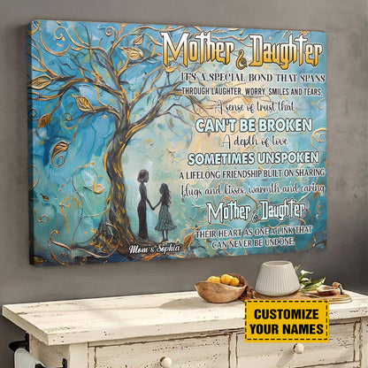 Teesdily | Customized Mother Daughter Tree Wall Art, Mom Daughter A Bond That Can't Be Broken Wall Art, Mothers Day Gifts Poster Canvas