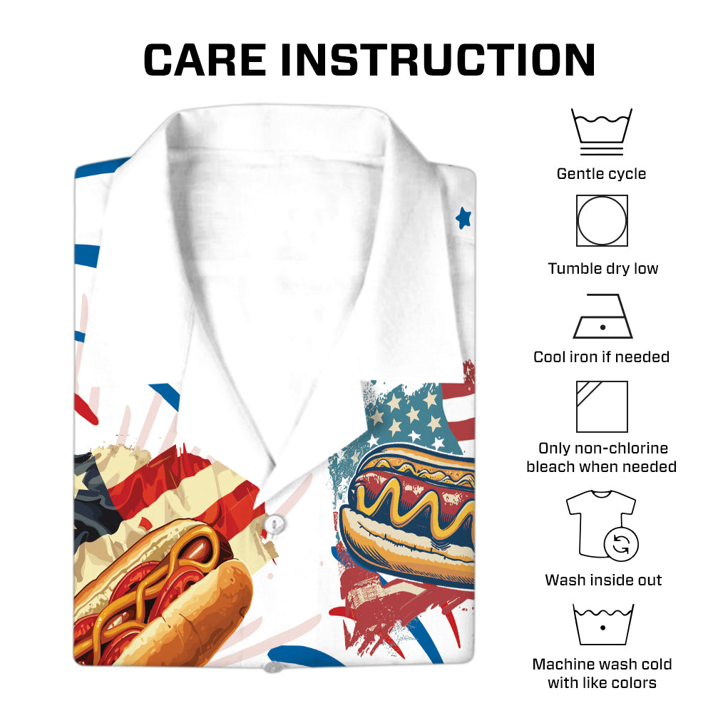 Teesdily | Custom American Hot Dog Burger Hawaiian Shirt, You Look Like The 4th Of July Hawaii Shirt, Patriotic Aloha Set, Happy 4th Of July Gift