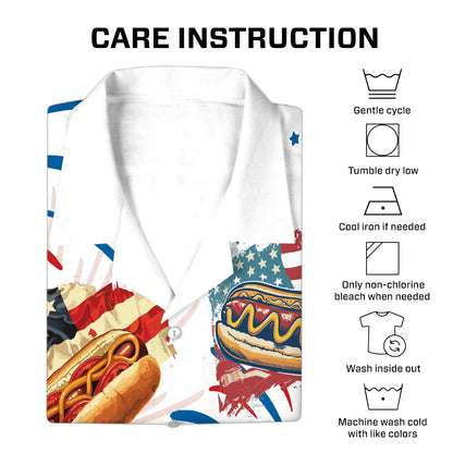 Teesdily | Custom American Hot Dog Burger Hawaiian Shirt, You Look Like The 4th Of July Hawaii Shirt, Patriotic Aloha Set, Happy 4th Of July Gift